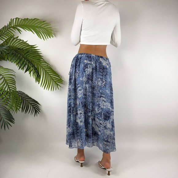 Vintage Y2K Blue Boho Fairy Grunge Low Rise Cottage Chiffon Midi Skirt / Sz: 12 - Picture 2 of 5